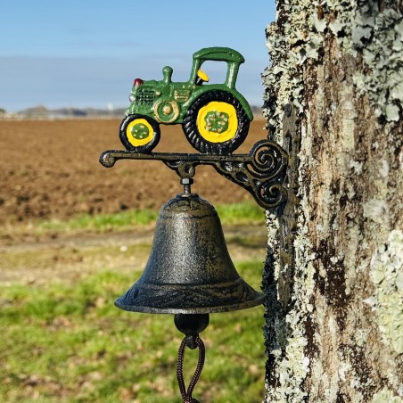 Cloche  de porte murale en fonte avec tracteur - Décoration rustique de ferme