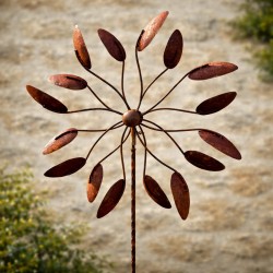 Éolienne décorative de jardin en métal rouillé – 2,08 m – Double rotation
