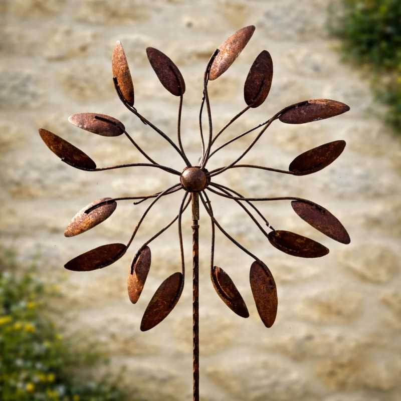 Éolienne décorative jardin 2,08 m – Métal rouillé Ø 56 cm