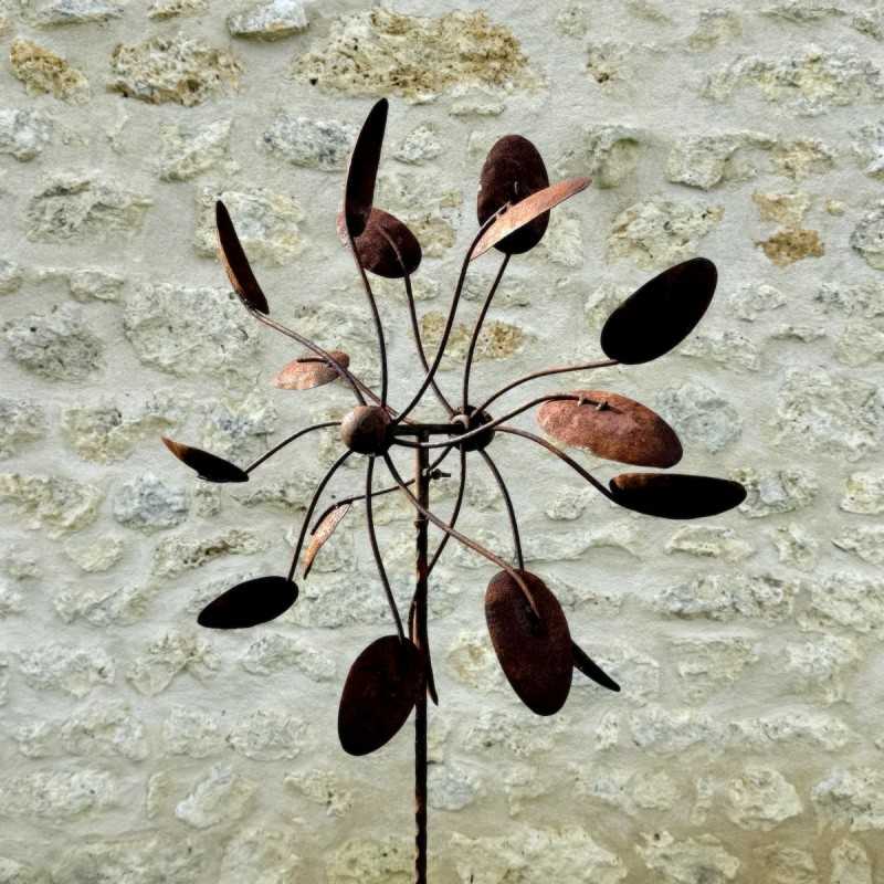 Éolienne décorative jardin 2,08 m – Métal rouillé Ø 56 cm