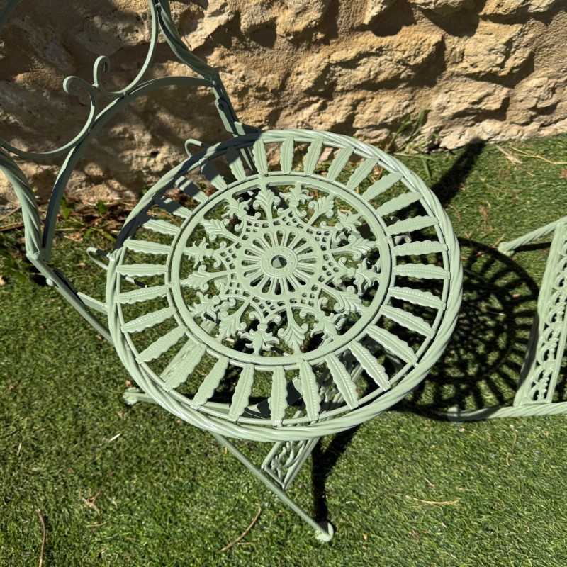 Salon de jardin pliable en fer et fonte – Style vintage patiné vert | Lézard du Jardin