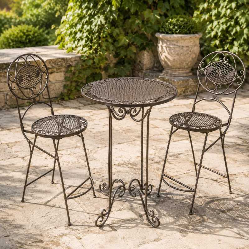 Salon de jardin mange-debout en fer forgé