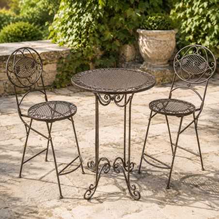 Salon de jardin mange-debout en fer forgé