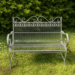 Banc de jardin ancien en métal patiné vert-de-gris
