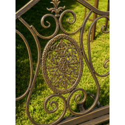 Rocking-chair de jardin 1 place en métal marron patiné avec médaillon en fonte