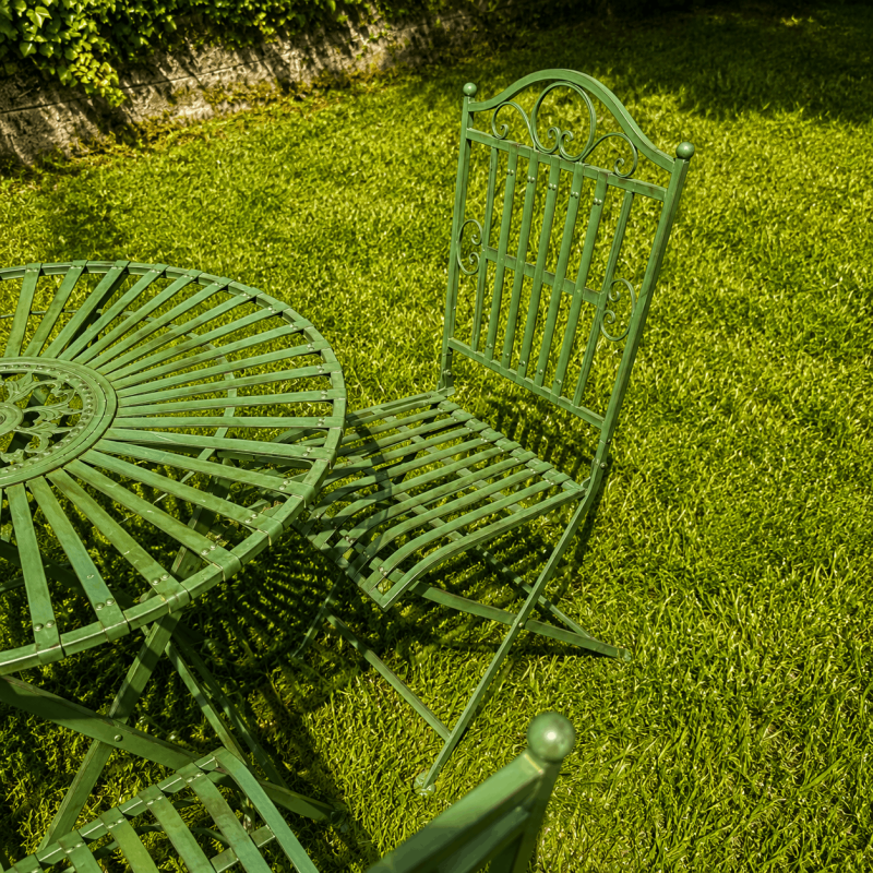 Salon de jardin 4 places vert anglais en métal vue 3/4