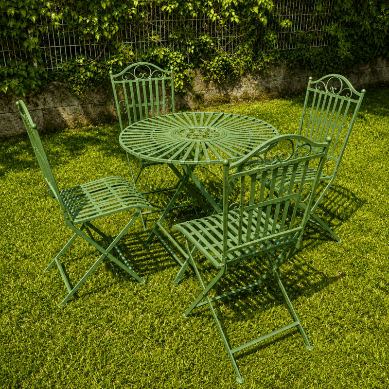 Salon de jardin 4 places vert anglais en métal