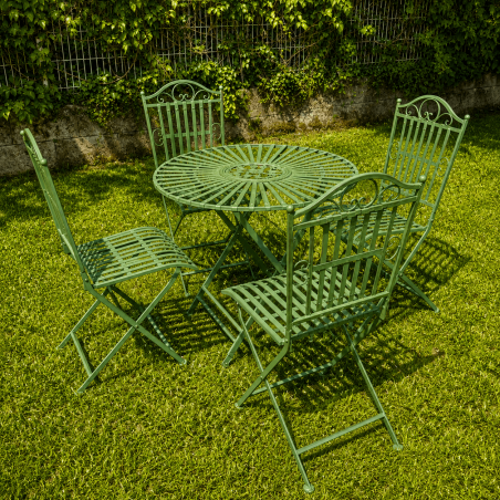 Salon de jardin 4 places vert anglais en métal