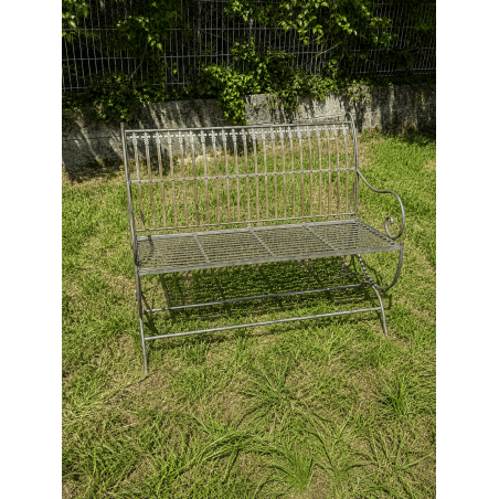 Banc de jardin en métal patiné vert-de-gris rouille – Style ancien vue de face