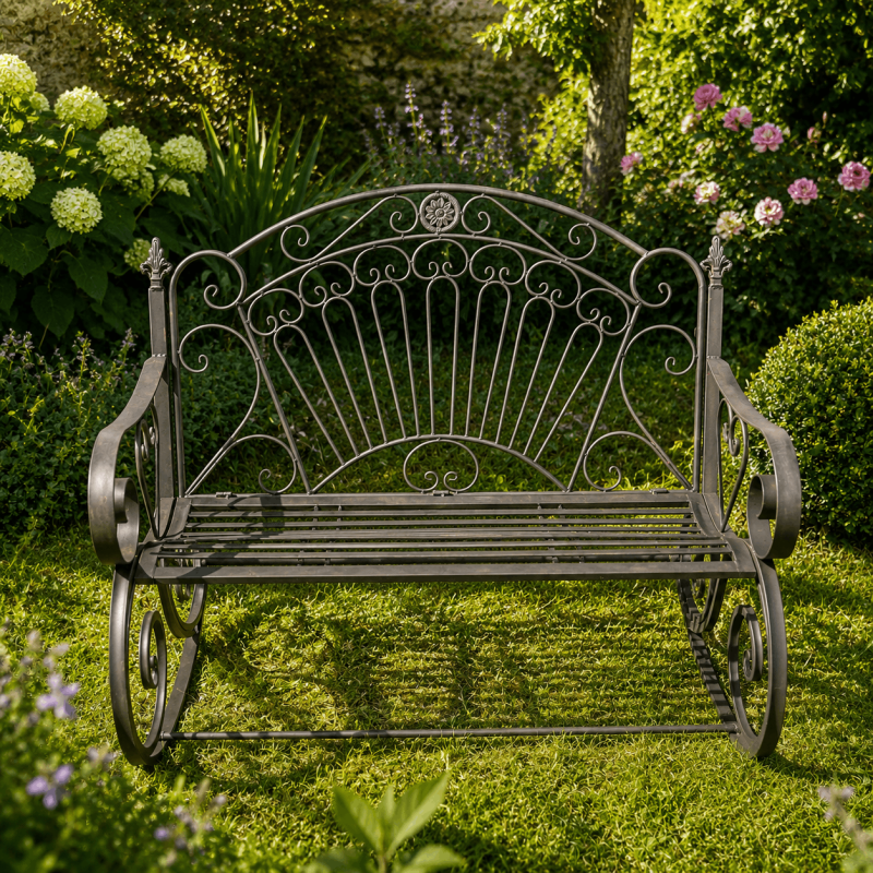 Banc à bascule extérieur en métal marron patiné – Style romantique