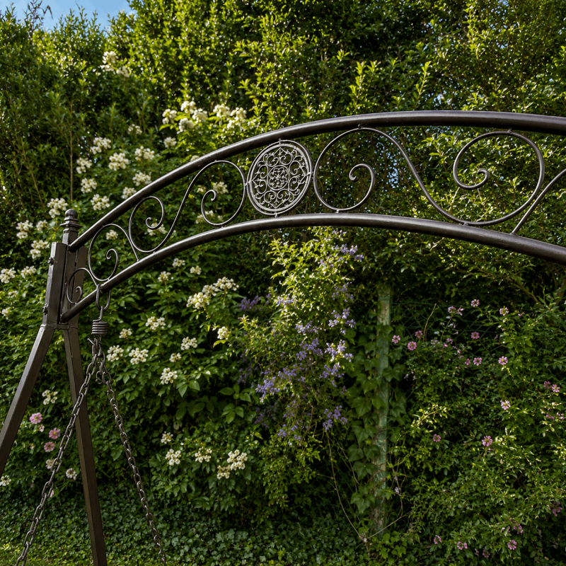 Balancelle de jardin 2 places métal marron avec tablettes rabattables