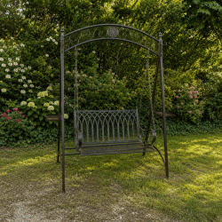 Balancelle de jardin 2 places avec tablettes rabattables – Métal marron patiné