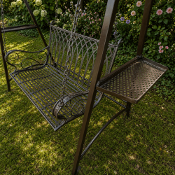 Balancelle de jardin 2 places métal marron avec tablettes rabattables