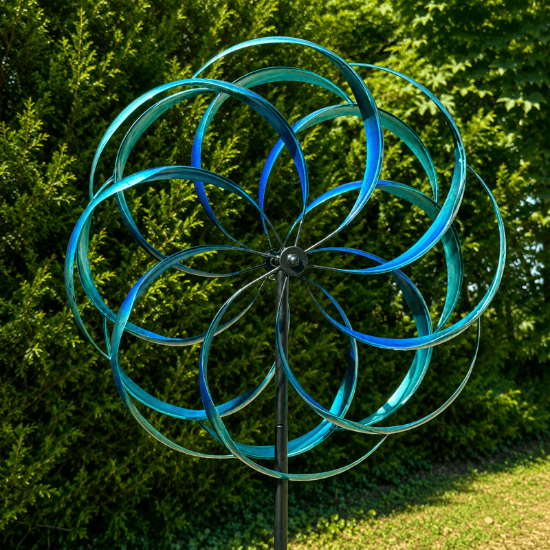 Éolienne décorative de jardin bleue et turquoise