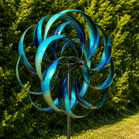 Éolienne décorative de jardin bleue et turquoise- vue de 1/3