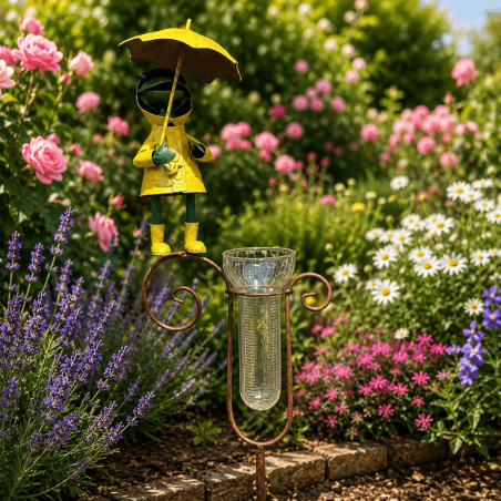 Pluviomètre décoratif grenouille au ciré jaune