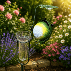 Pluviomètre décoratif grenouille avec feuille- vue de la grenouille