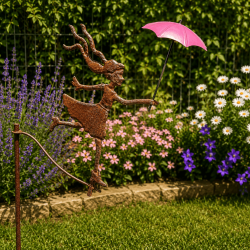 Mobile de jardin « Dame au parapluie rose »- vue de la dame