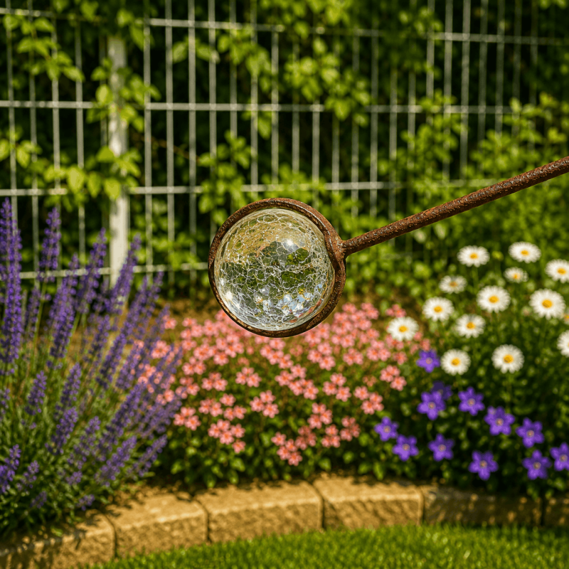 Mobile de jardin « Dame au parapluie rose »- vue de la boule