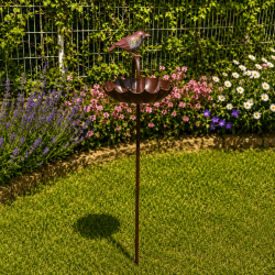 Abreuvoir mangeoire à oiseaux sur pic couleur rouille