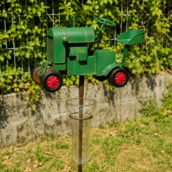 Pluviomètre décoratif tracteur vert- vue de côté
