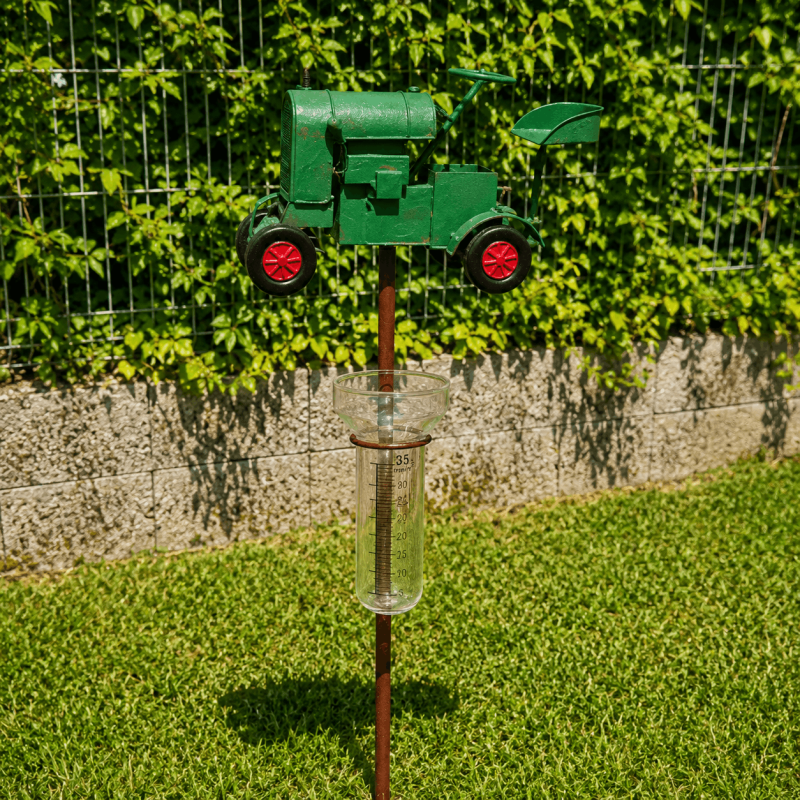 Pluviomètre décoratif tracteur vert- vue d'ensemble