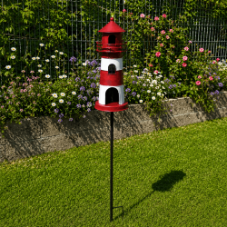 Pic décoratif de jardin phare rouge et blanc- vue d'ensemble