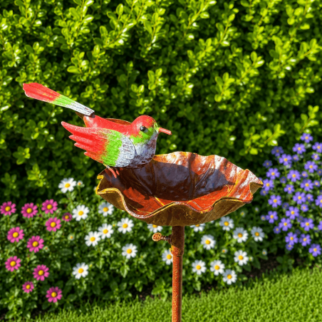 Bain d'oiseaux sur pied avec colibri décoratif – Abreuvoir et baignoire à oiseaux en métal