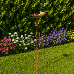 Bain d'oiseaux sur pied avec colibri décoratif- vue de côté