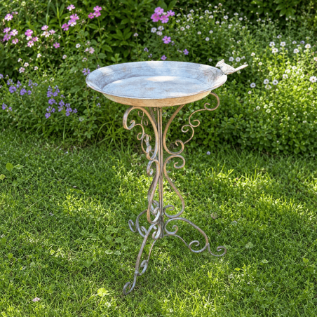 Bain d’oiseaux sur pied vert marron patiné
