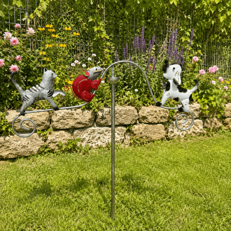 Mobile de jardin chat, souris et chien