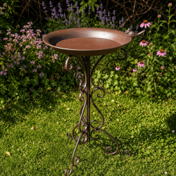 Bain d’oiseaux sur pied marron patiné – baignoire à oiseaux de jardin