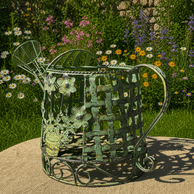 Arrosoir décoratif porte-plantes en métal- vue de côté