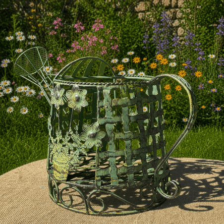 Arrosoir décoratif porte-plantes en métal- vue de côté