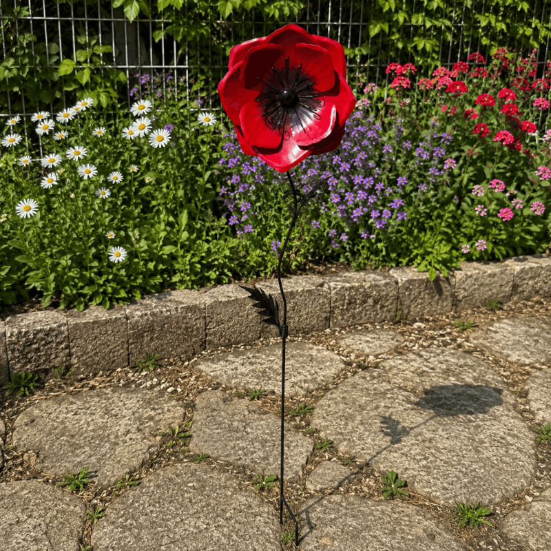 Grand coquelicot en métal à planter- vue d'ensemble