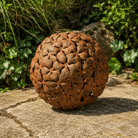Boule de décoration de jardin motif fleurs- petite boule