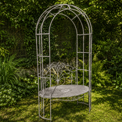 Banc arche de jardin en métal patiné