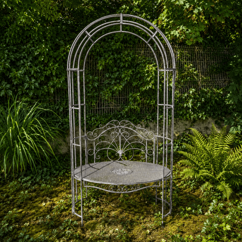 Banc arche de jardin en métal patiné- vue d'ensemble