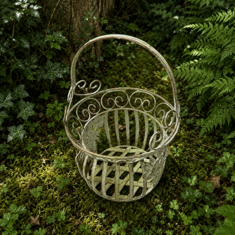 Panier porte-pot en métal vert sauge- vue de dessus du petit