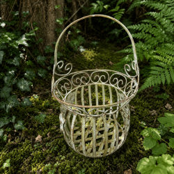 Panier porte-pot en métal vert sauge- vue de face du petit
