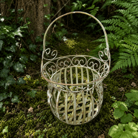 Panier porte-pot en métal vert sauge- vue de face du petit