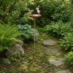 Bain d'oiseaux sur pied en métal avec corbeau gentleman- vue d'ensemble