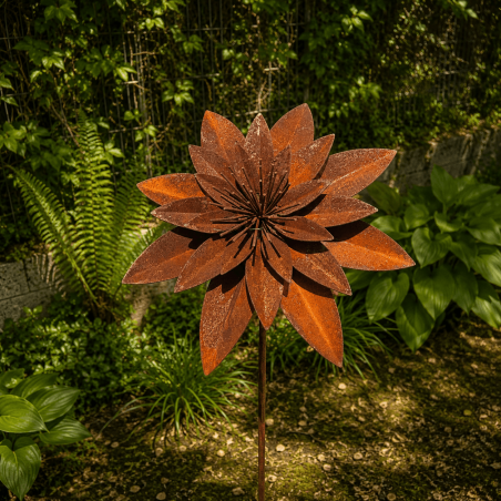 Fleur de lotus en métal sur pique rouille