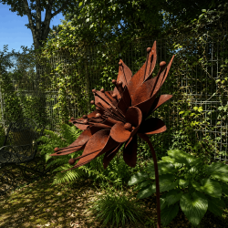 Fleur étoilée en métal sur pique rouille- vue de côté