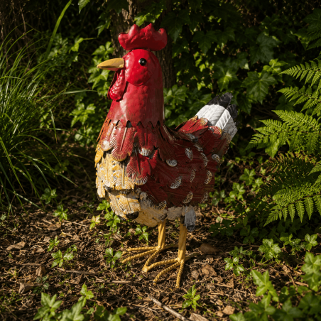 Poule décorative en métal coloré