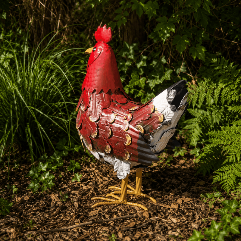 Statue de poule en métal à poser