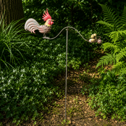 Balancier coq et poule au nid en métal sur pique