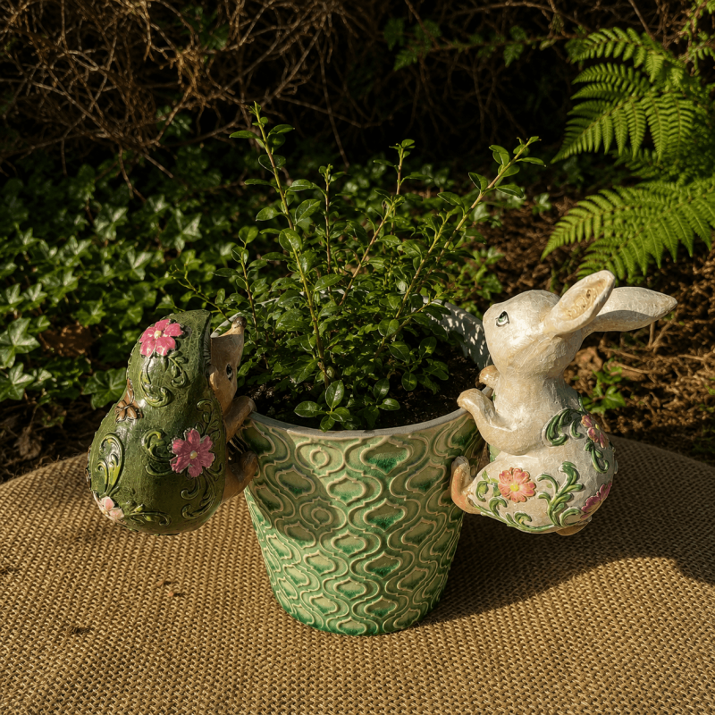 Lapin et hérisson décoratifs en résine
