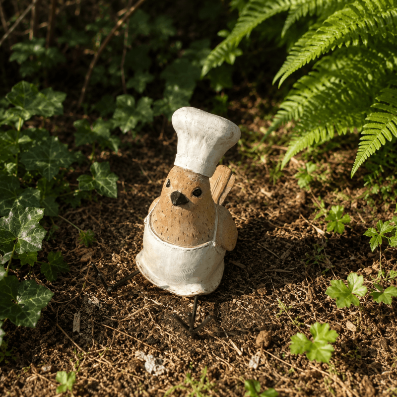 Oiseau chef cuisinier en résine