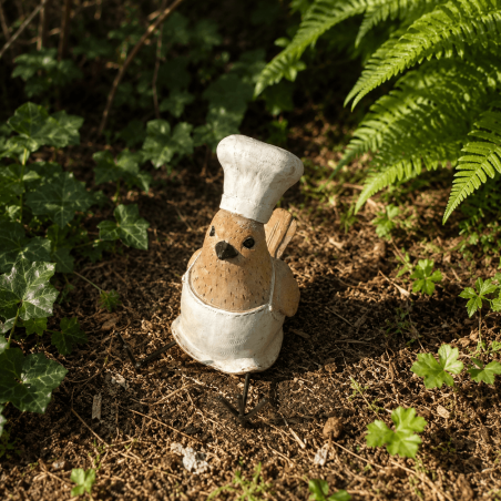 Oiseau chef cuisinier en résine